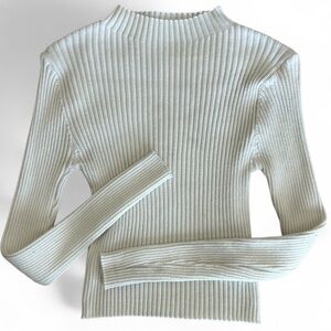 SHEIN Cream Cowl Neck Ribbed Sweater